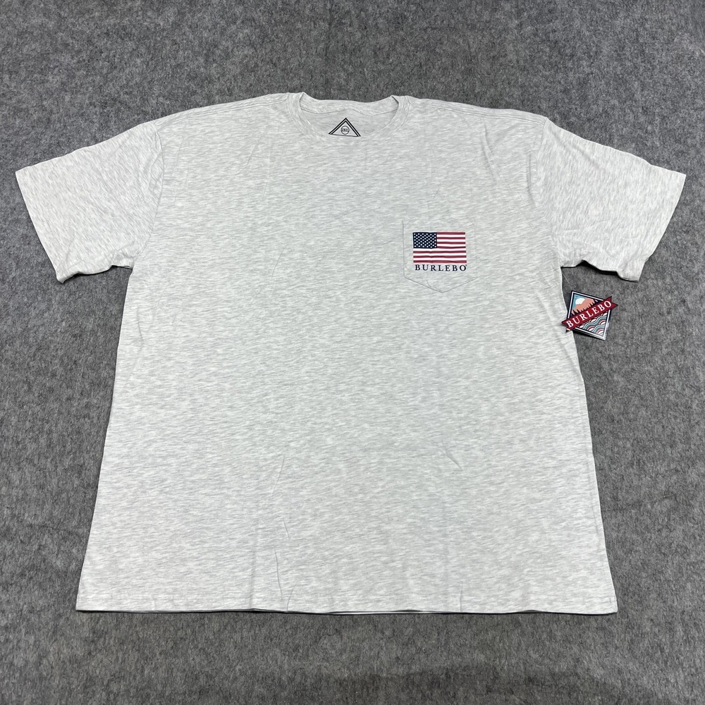 Burlebo Shirt Mens 2XL Gray Party Like W Reagan JFK Flag Pocket Tee USA NEW *.
